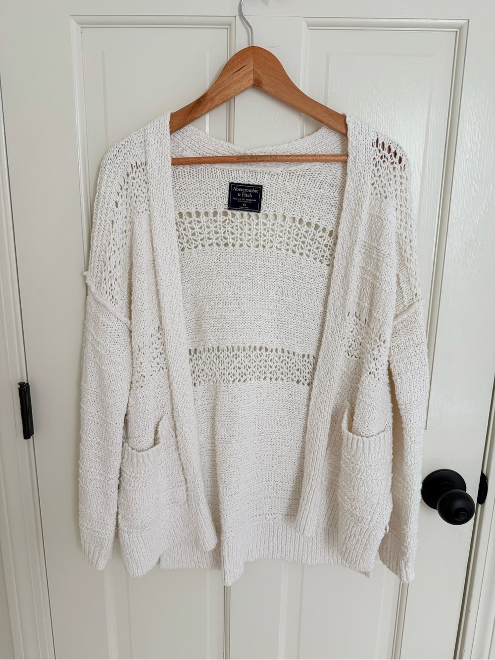 Abercrombie & Fitch Cream Open-Knit Pocket Cardigan
